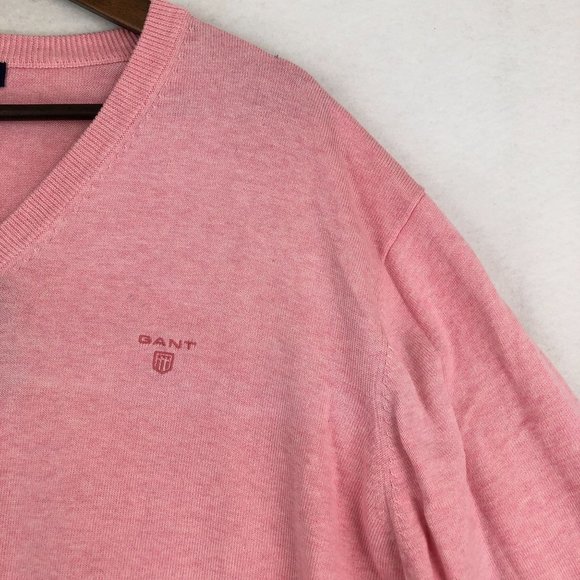 GANT NWT Men's Size X-Large Light Pink Melange Lightweight V-Neck Knit Sweater - Picture 3 of 11